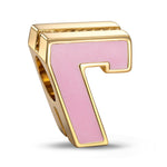 Double Sided Number Seven Charm with Sparkling Pave Front and Pink Enamel Back in 14K Gold Plated Tarnish Resistant Silver
