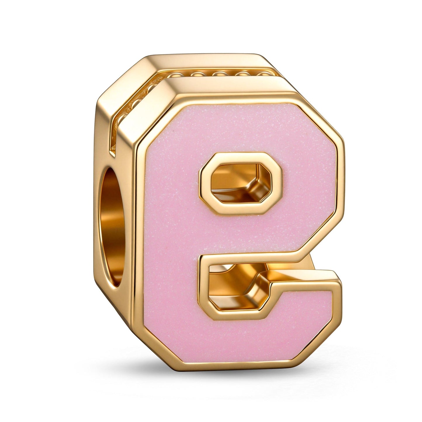Double Sided Number Nine Charm with Sparkling Pave Front and Pink Enamel Back in 14K Gold Plated Tarnish Resistant Silver
