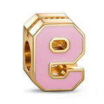 Double Sided Number Nine Charm with Sparkling Pave Front and Pink Enamel Back in 14K Gold Plated Tarnish Resistant Silver