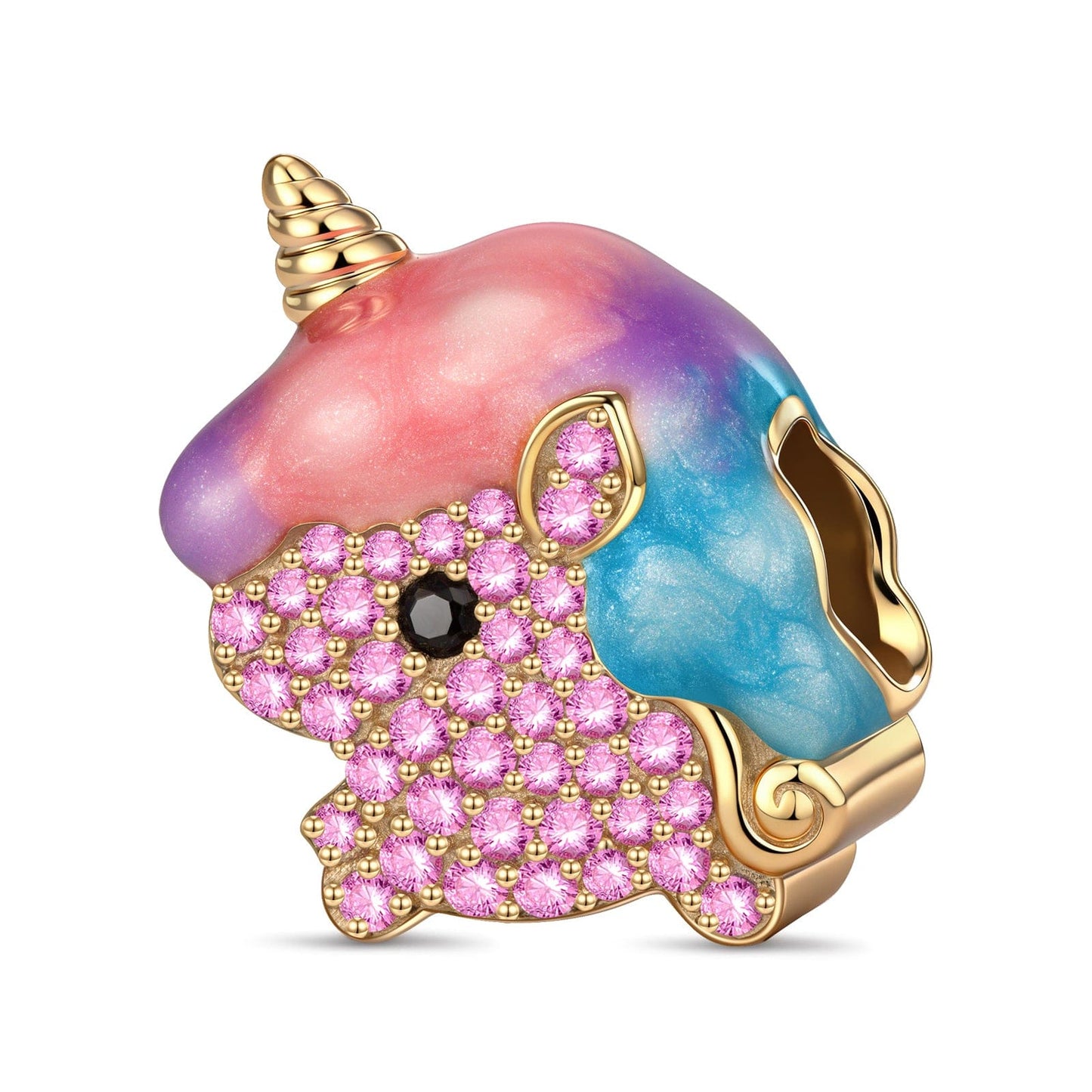 Dreamscape Unicorn Tarnish-resistant Silver Charms With Enamel In 14K Gold Plated
