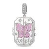 True Love Pink Butterfly Photo Locket Dangle Charm - Opens to Hold Your Photo