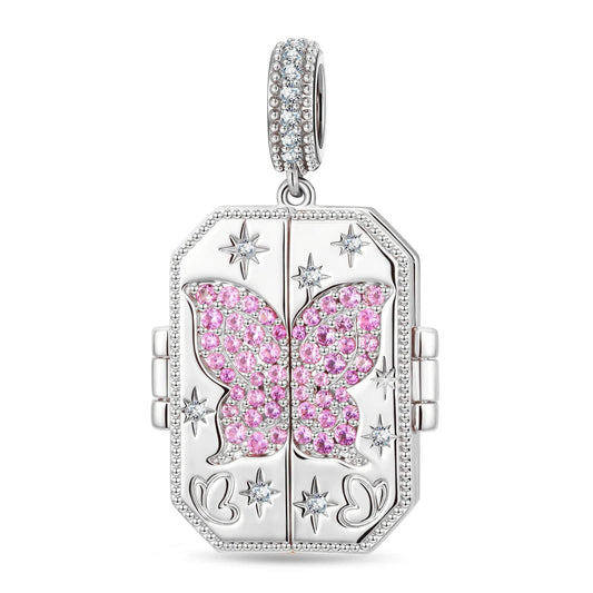 gona- True Love Pink Butterfly Photo Locket Dangle Charm - Opens to Hold Your Photo