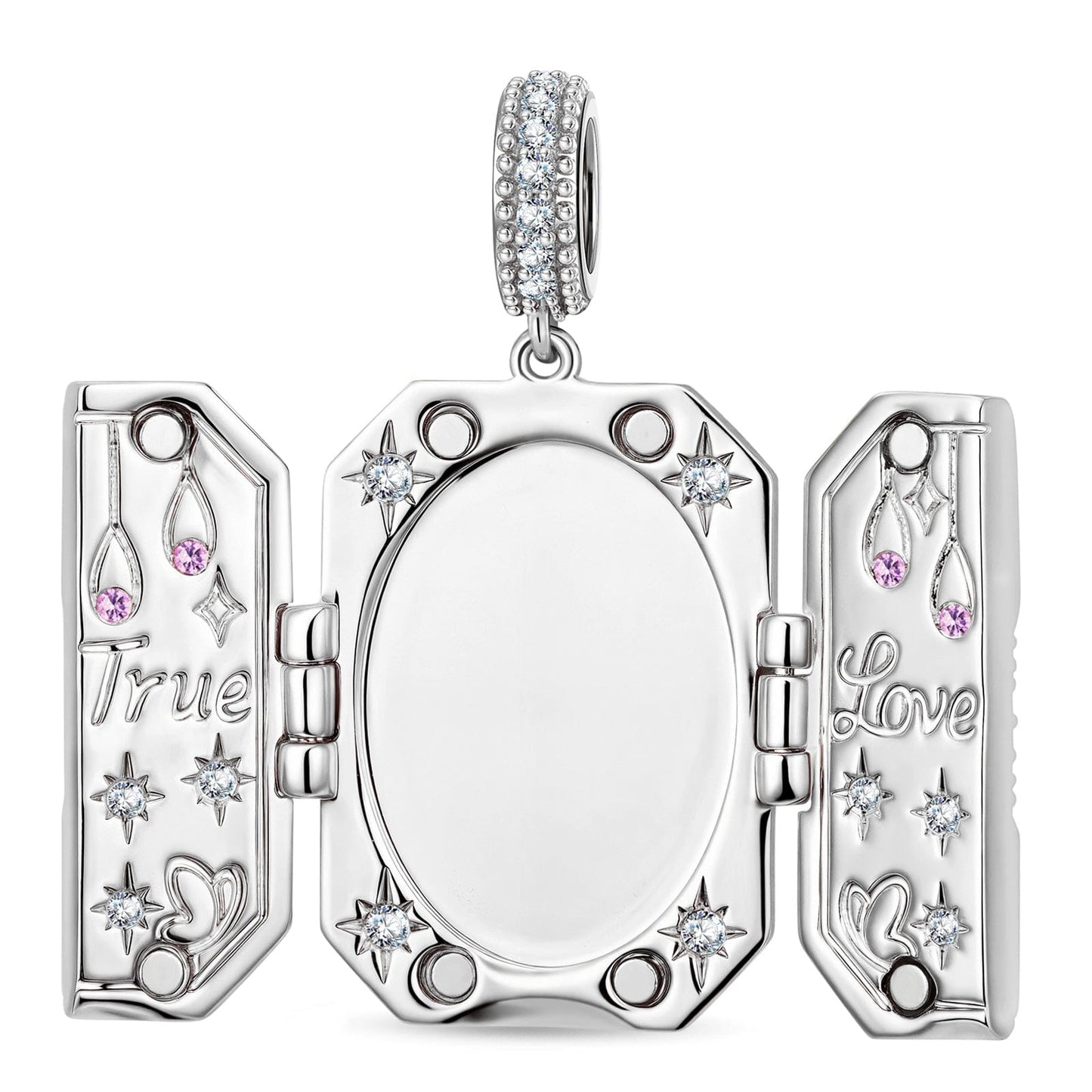 True Love Pink Butterfly Photo Locket Dangle Charm - Opens to Hold Your Photo