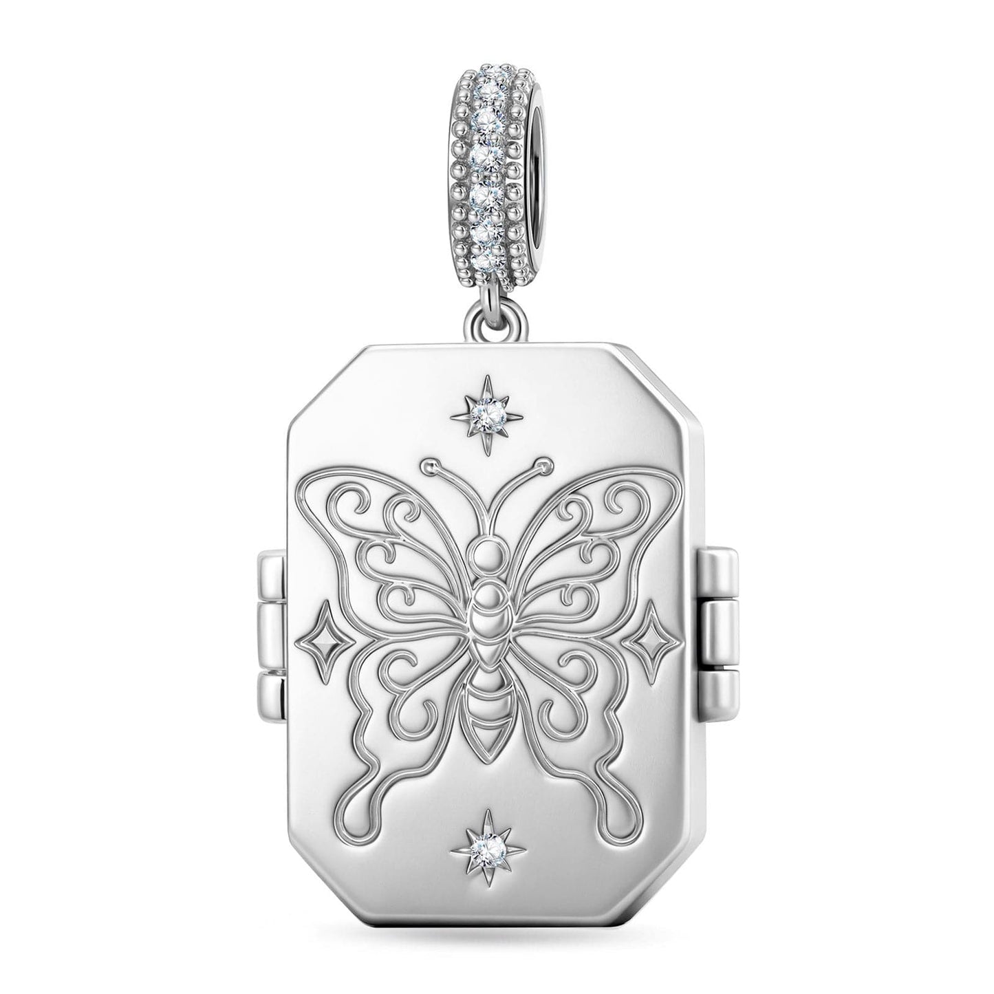 True Love Pink Butterfly Photo Locket Dangle Charm - Opens to Hold Your Photo