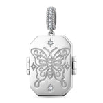 True Love Pink Butterfly Photo Locket Dangle Charm - Opens to Hold Your Photo