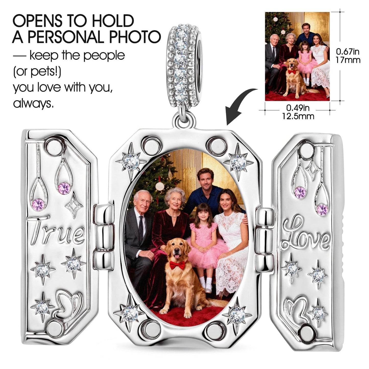 True Love Pink Butterfly Photo Locket Dangle Charm - Opens to Hold Your Photo