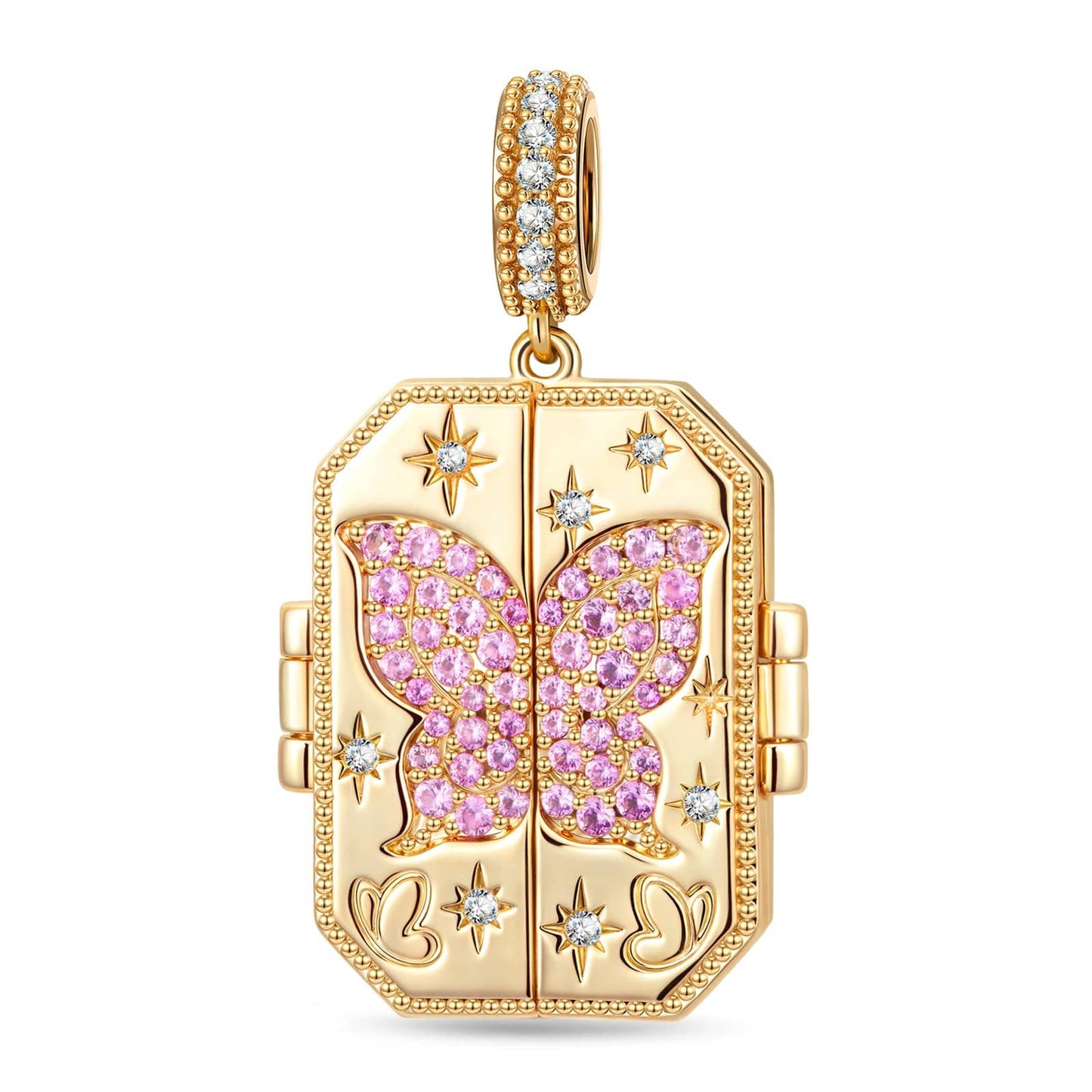 True Love Pink Butterfly Photo Locket Dangle Charm - Opens to Hold Your Photo
