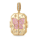 True Love Pink Butterfly Photo Locket Dangle Charm - Opens to Hold Your Photo
