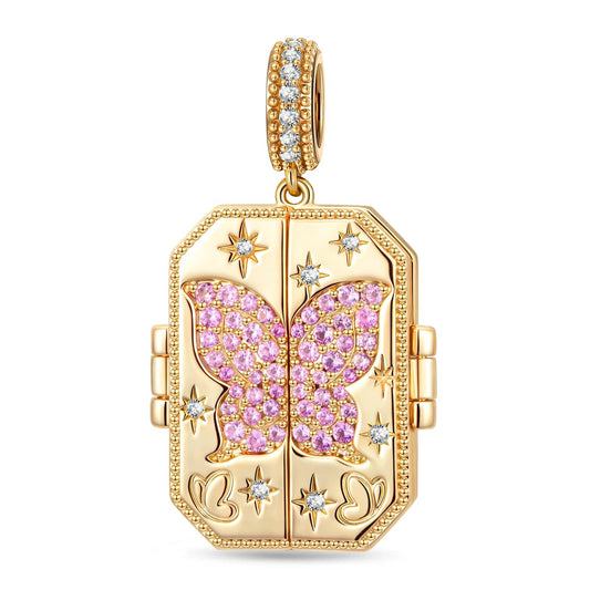 gona- True Love Pink Butterfly Photo Locket Dangle Charm - Opens to Hold Your Photo