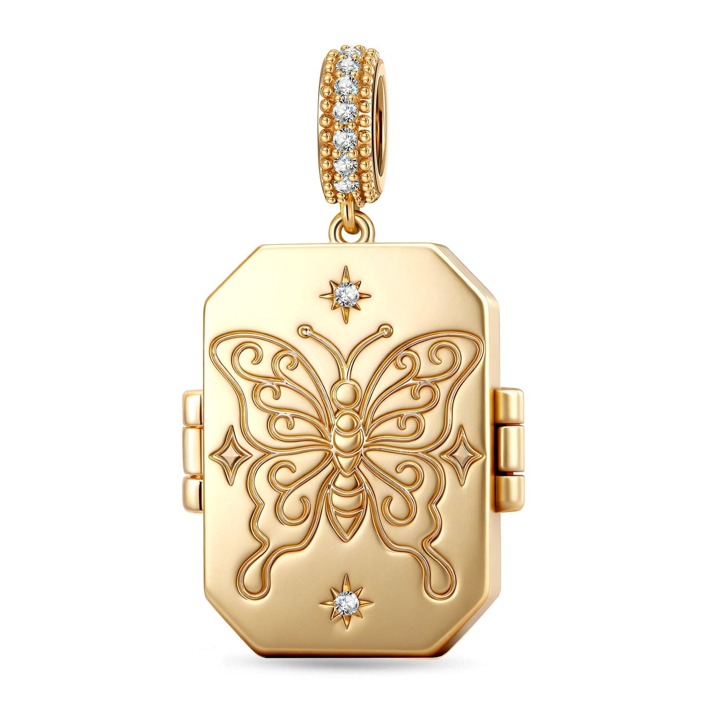 True Love Pink Butterfly Photo Locket Dangle Charm - Opens to Hold Your Photo