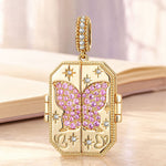 True Love Pink Butterfly Photo Locket Dangle Charm - Opens to Hold Your Photo