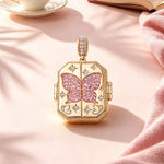 True Love Pink Butterfly Photo Locket Dangle Charm - Opens to Hold Your Photo