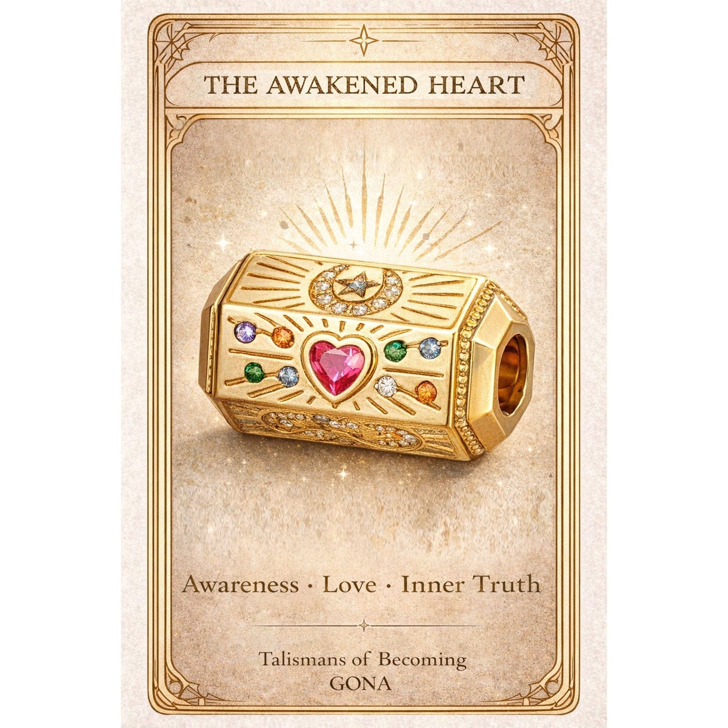 Six-Sided Lucky Talisman Barrel Charm - 14K Gold-Plated Tarnish-Resistant Silver