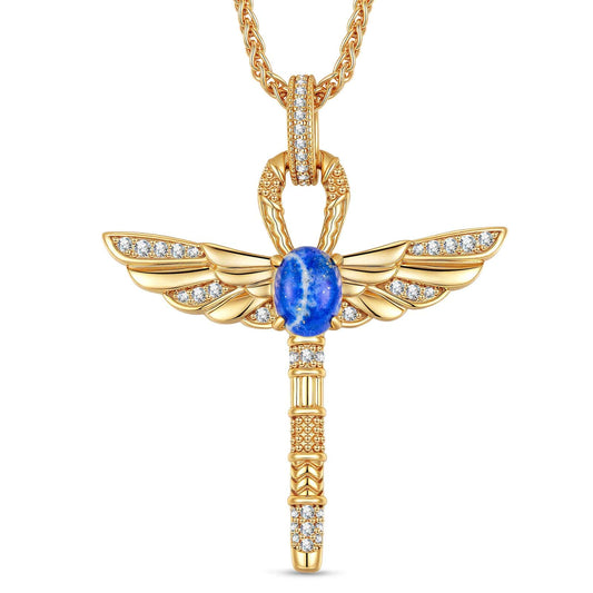 gona- Sterling Silver Feathered Scepter Necklace Set In 14K Gold Plated