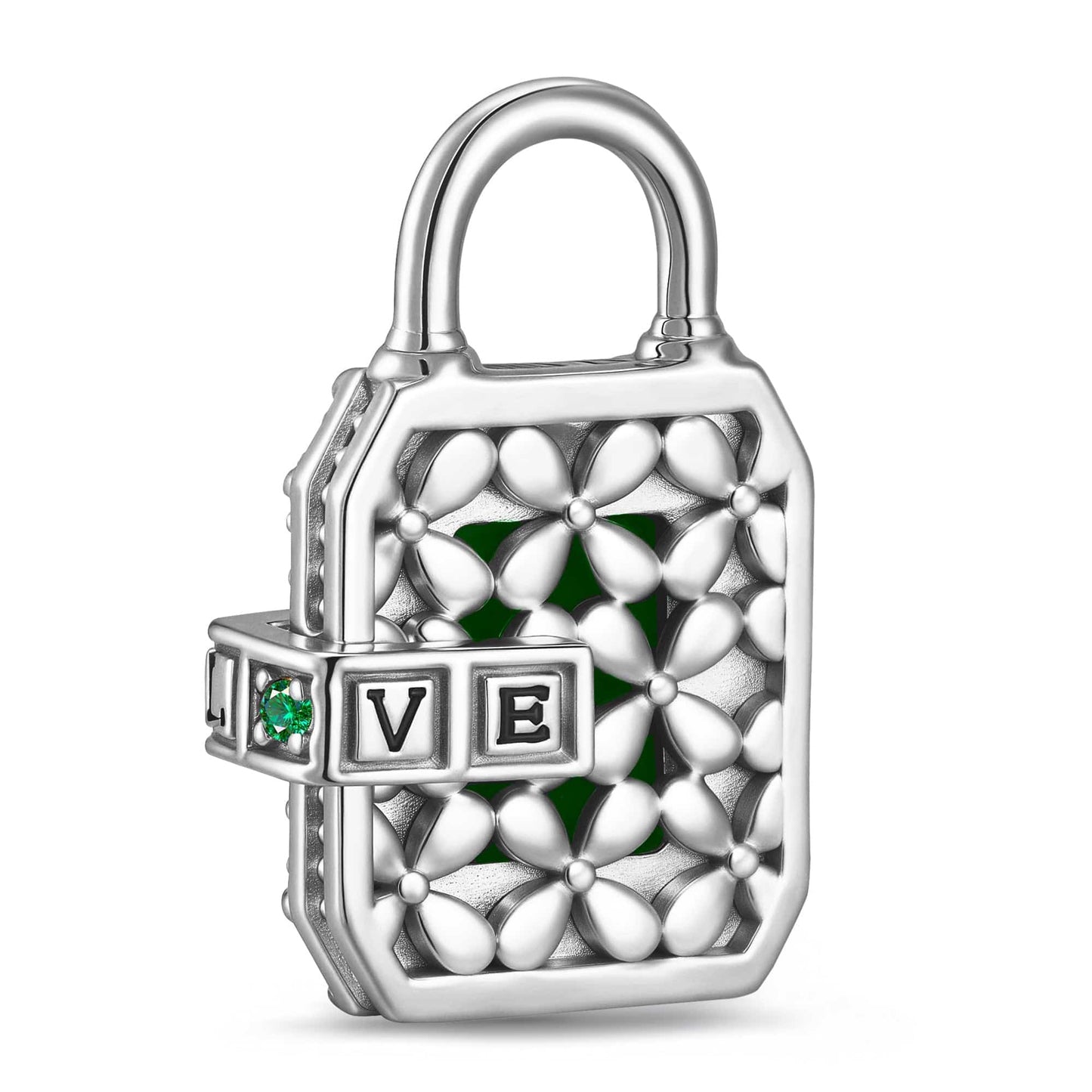 Emerald Sentinel Tarnish-resistant Silver Dangle Charms In White Gold Plated