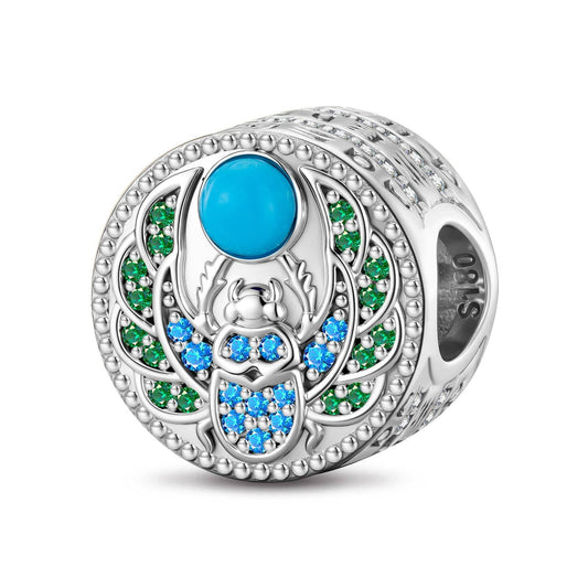 gona- Natural Turquoise Guarding Spirit Talisman Charm - White Gold Plated Tarnish-resistant Silver