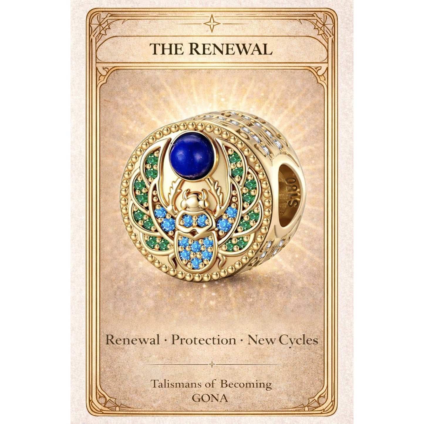 Natural Lapis Lazuli Guarding Spirit Talisman Charm - 14K Gold-Plated Tarnish-resistant Silver