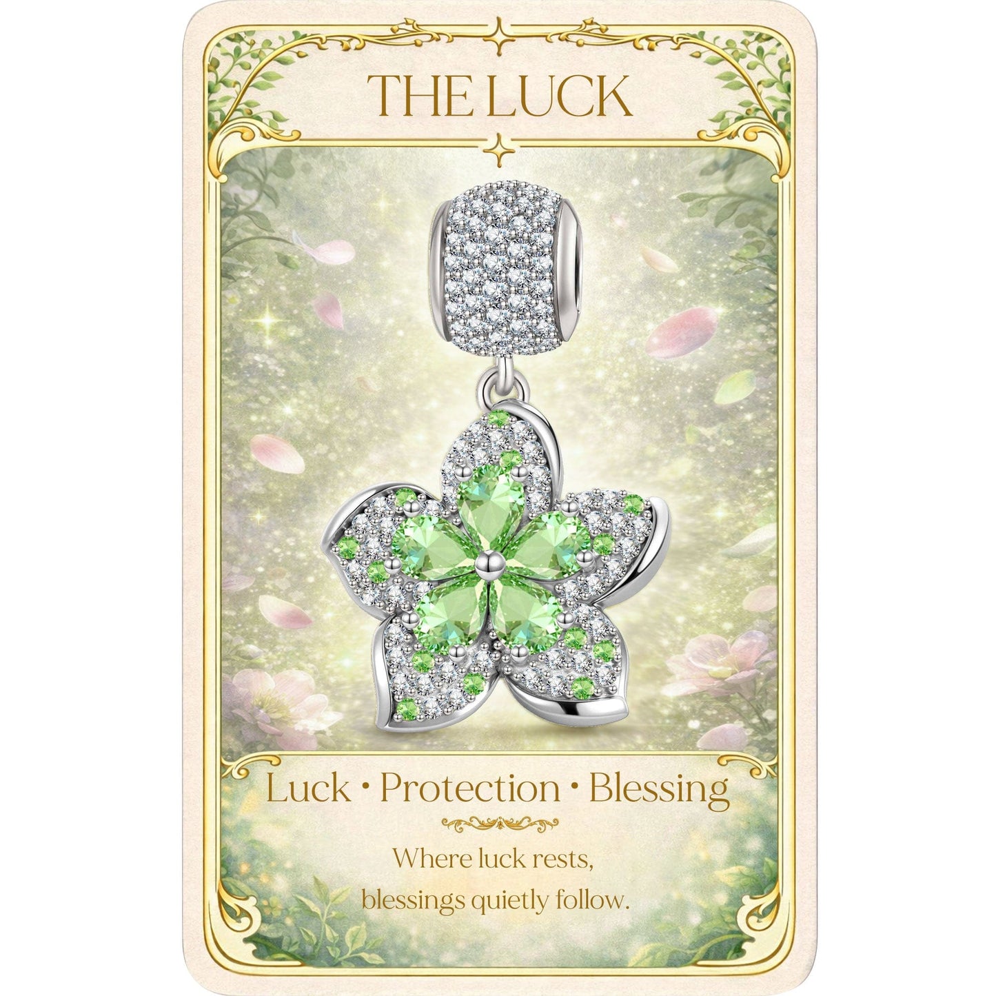 Green Cherry Blossoms Tarnish-resistant Silver Dangle Charms In White Gold Plated