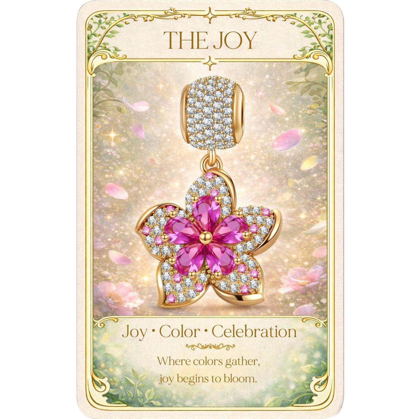 Pink Cherry Blossoms Tarnish-resistant Silver Dangle Charms In 14K Gold Plated