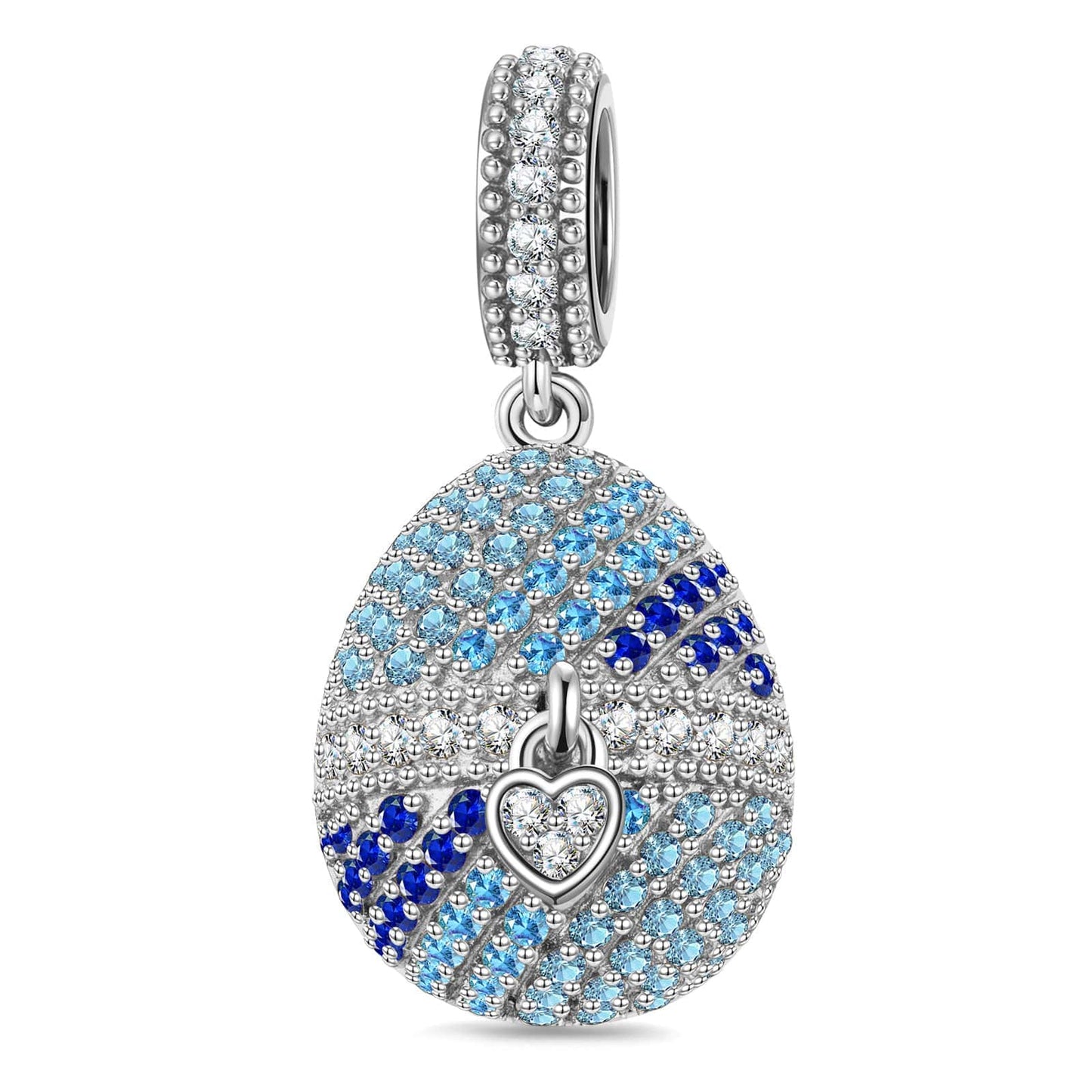 Blue Easter Treasure Egg Tarnish-resistant Silver Dangle Charms In White Gold Plated