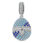 Blue Easter Treasure Egg Tarnish-resistant Silver Dangle Charms In White Gold Plated