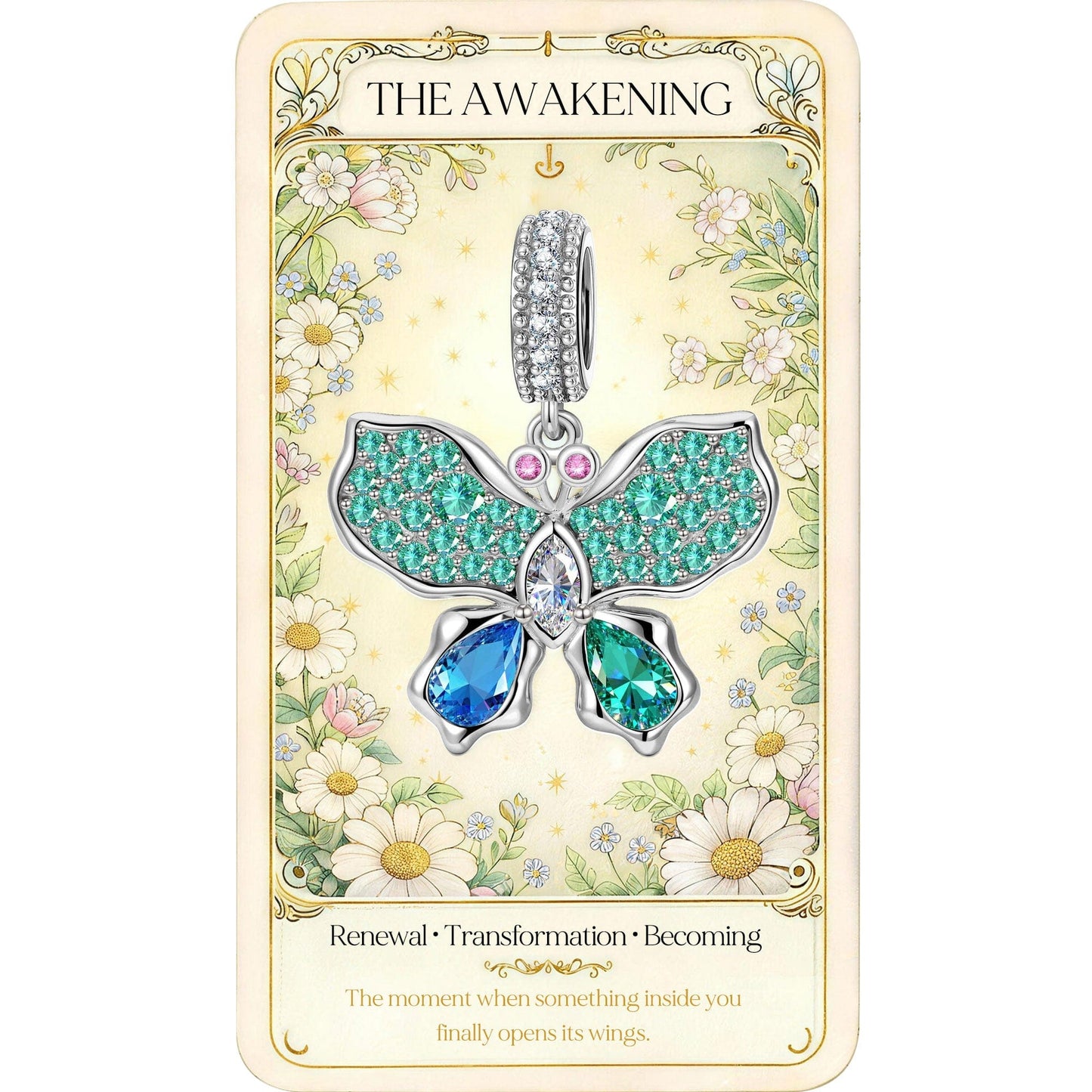 Bloom Wing Glint Tarnish-resistant Silver Dangle Charms In White Gold Plated