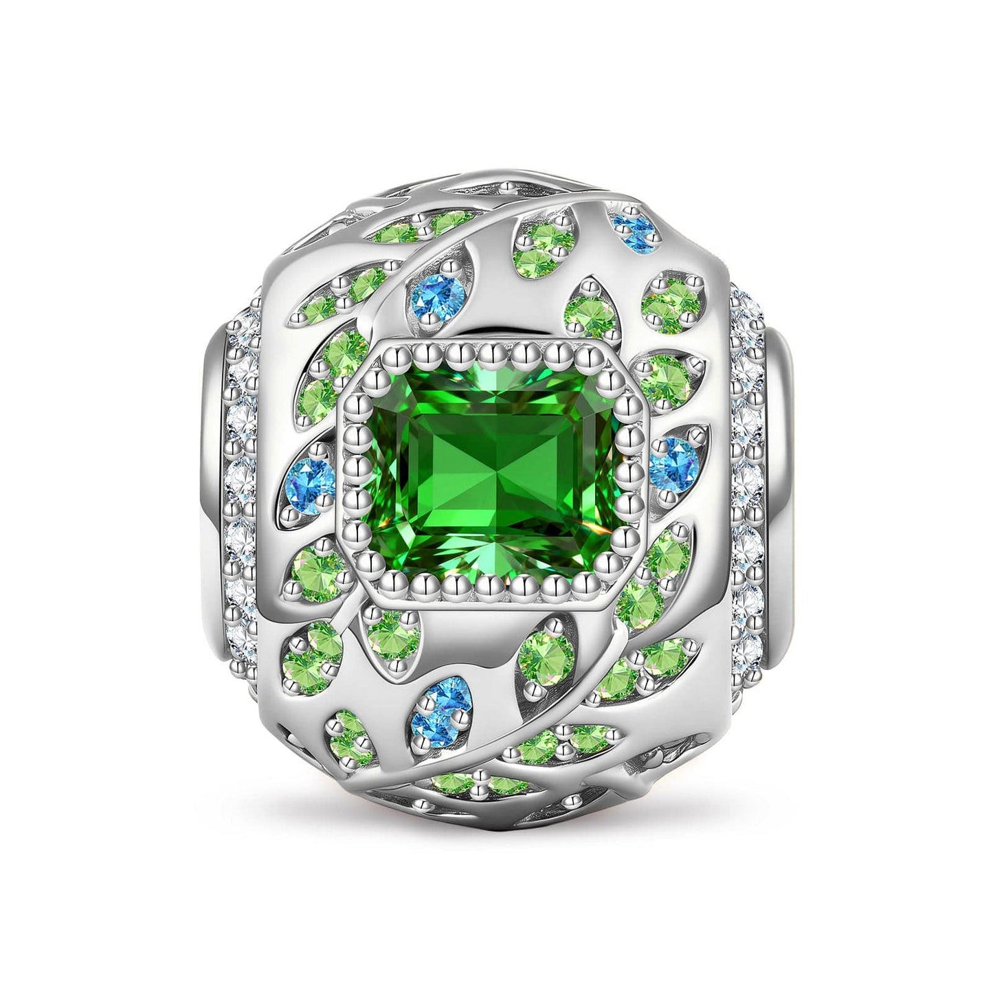 Deep Green Sprig Locket Tarnish-resistant Silver Charms In White Gold Plated