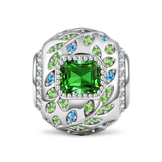 gona- Deep Green Sprig Locket Tarnish-resistant Silver Charms In White Gold Plated