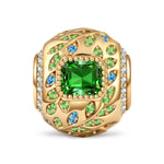 Deep Green Sprig Locket Tarnish-resistant Silver Charms In 14K Gold Plated