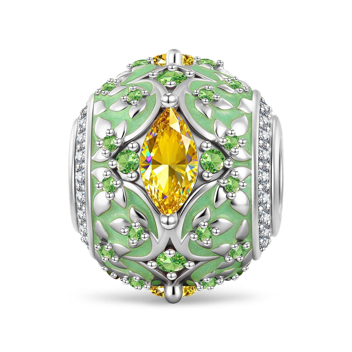 Honey Topaz Sprig Lace Tarnish-resistant Silver Charms In White Gold Plated