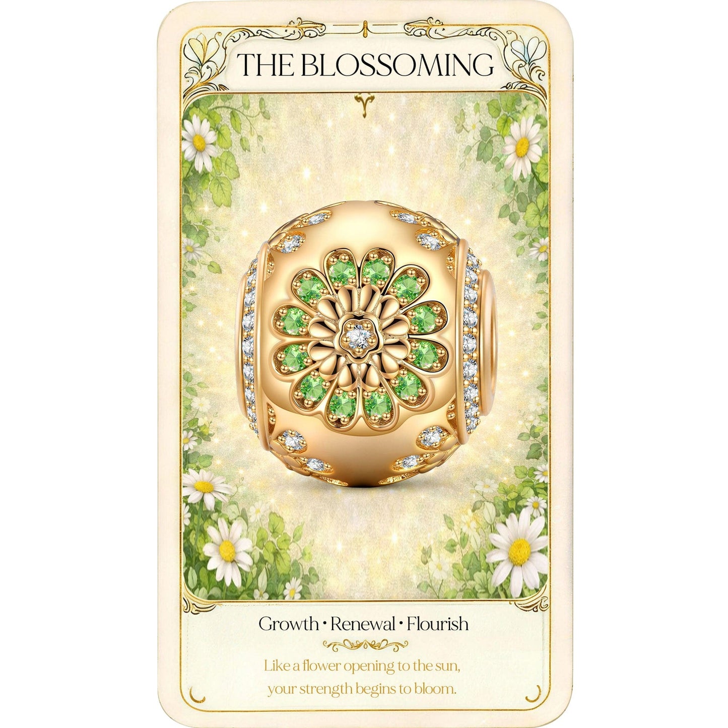 Jade Harmony Flower Tarnish-resistant Silver Charms In 14K Gold Plated