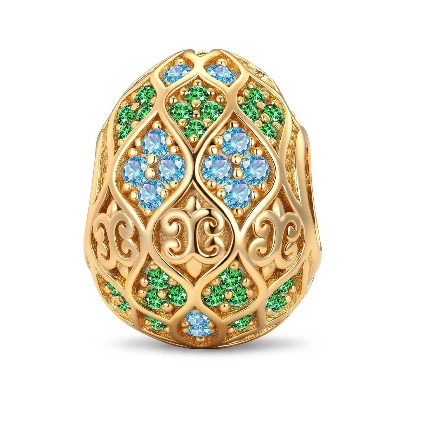 Easter Verdant Filigree Tarnish-resistant Silver Egg Charms In 14K Gold Plated