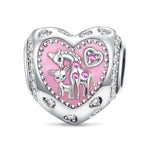 Giraffe Mom & Baby Tarnish-resistant Silver Charms In White Gold Plated