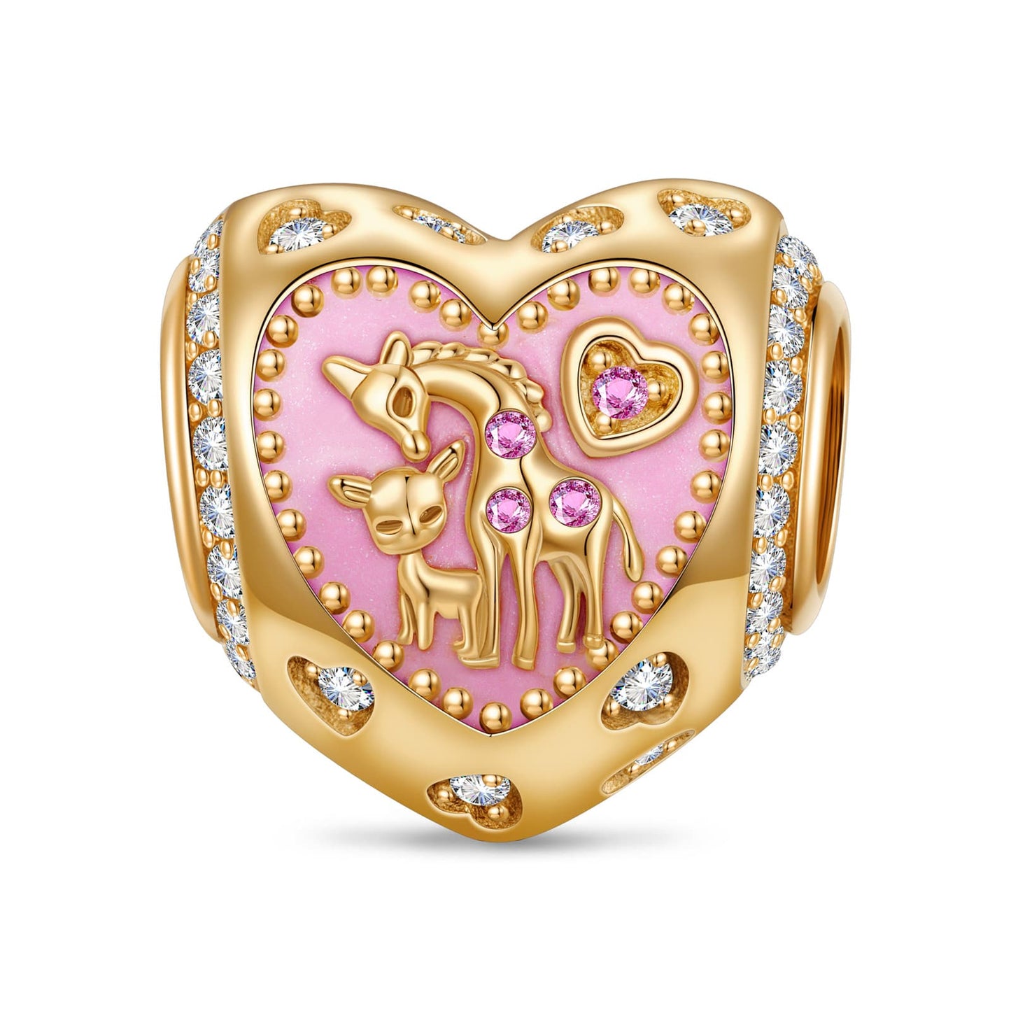 Giraffe Mom & Baby Tarnish-resistant Silver Charms In 14K Gold Plated