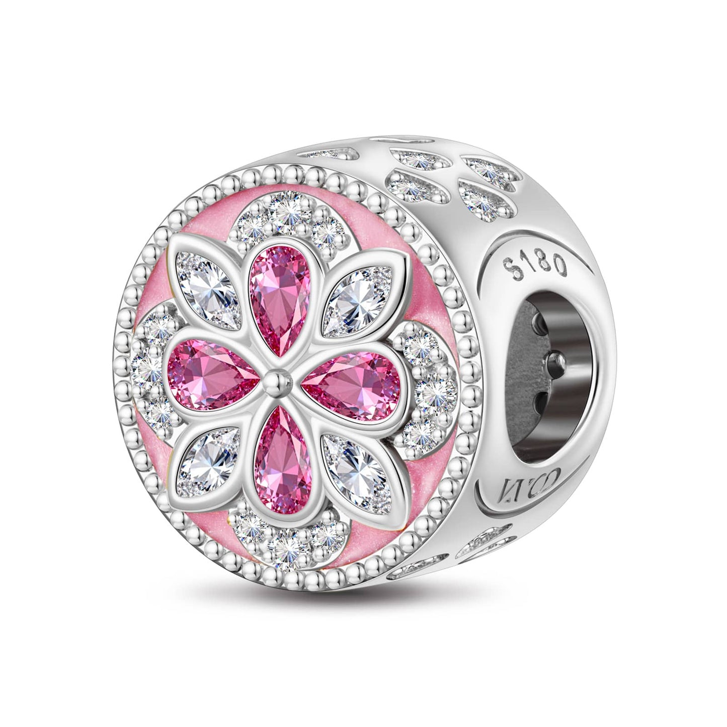 Pink Daisy Bloom Tarnish-resistant Silver Charms In White Gold Plated
