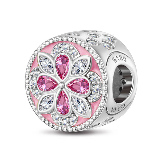 gona- Pink Daisy Bloom Tarnish-resistant Silver Charms In White Gold Plated