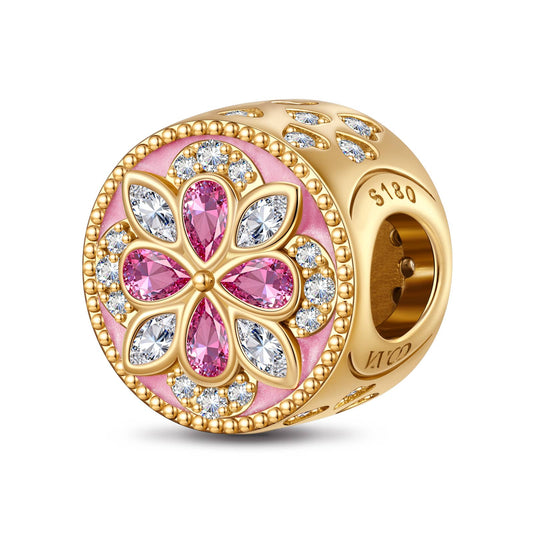 gona- Pink Daisy Bloom Tarnish-resistant Silver Charms In 14K Gold Plated