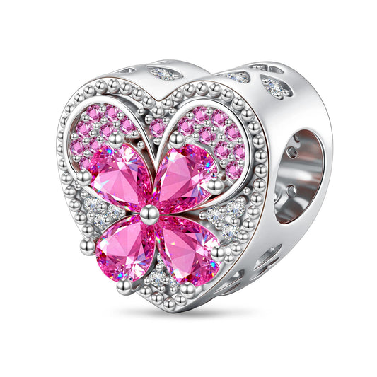 gona- Pink Clover Heart Tarnish-resistant Silver Charms In White Gold Plated