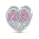 Pink Clover Heart Tarnish-resistant Silver Charms In White Gold Plated