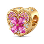 Pink Clover Heart Tarnish-resistant Silver Charms In 14K Gold Plated