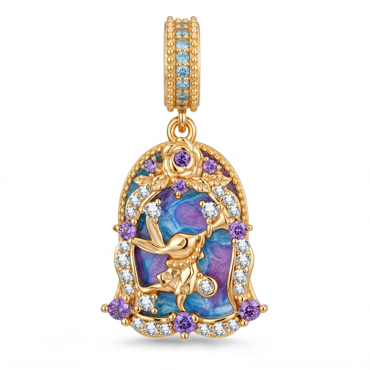 PavÃ© Enamel Rabbit Tarnish-Resistant Silver Charm In 14K Gold Plated