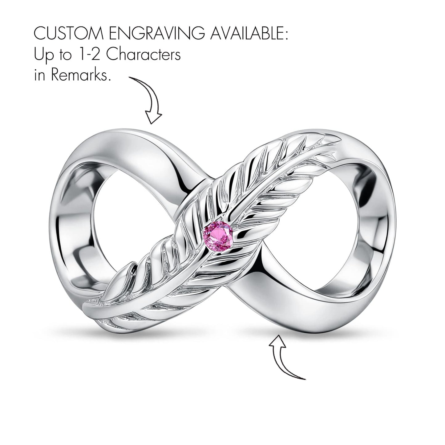 Infinity Feather Love Tarnish-resistant Silver Charms In White Gold Plated