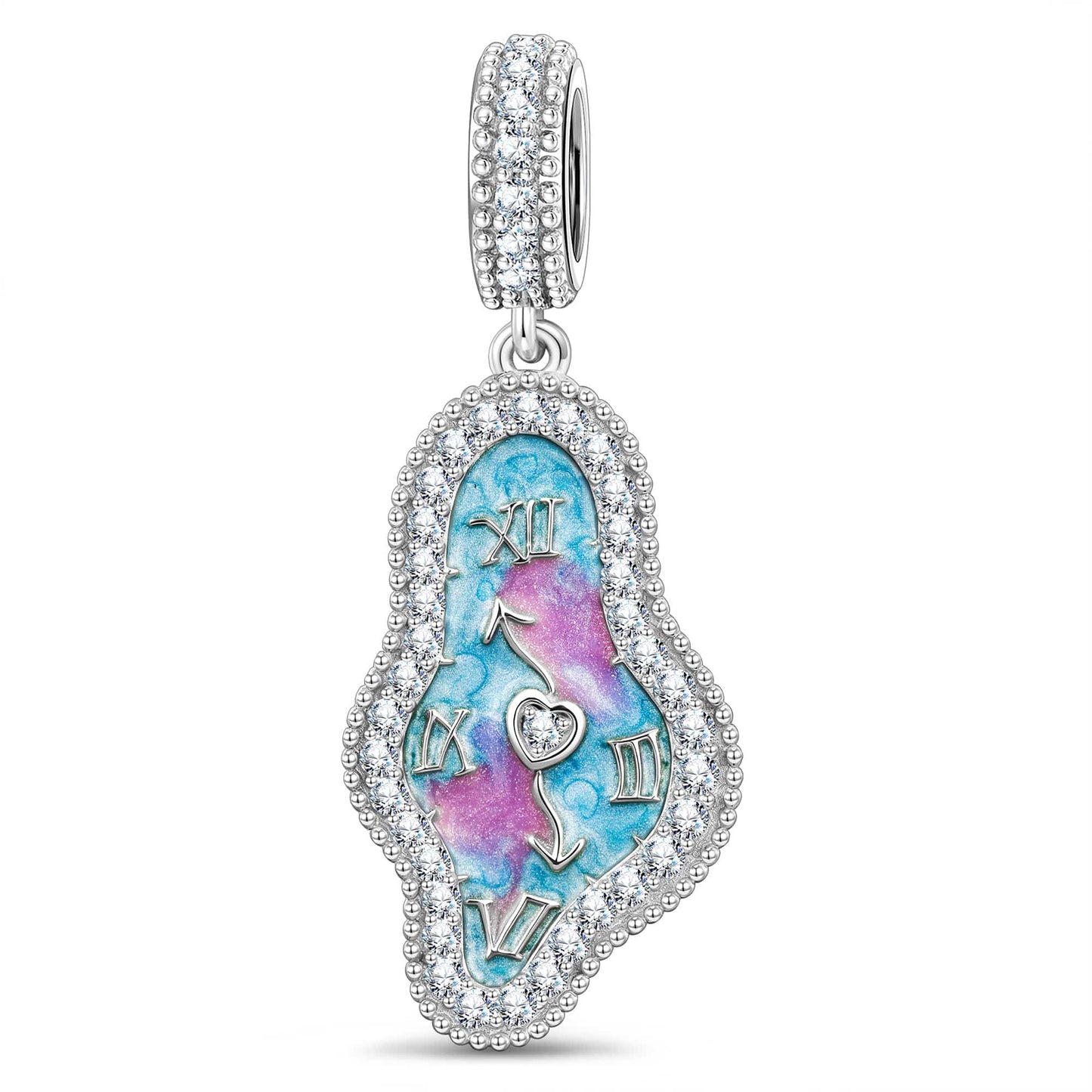 Wonderland Dali Clock Tarnish-Resistant Silver Charm In White Gold Plated