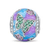 Wonderland Floral Butterfly Tarnish-Resistant Silver Charm In White Gold Plated