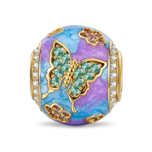 gona- Wonderland Floral Butterfly Tarnish-Resistant Silver Charm In 14K Gold Plated