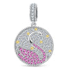 Sparkling Swan Round Tarnish-resistant Silver Dangle Charms In White Gold Plated