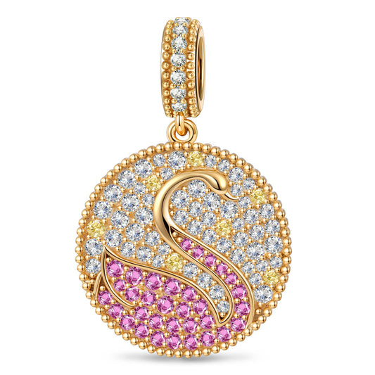 gona- Sparkling Swan Round Tarnish-resistant Silver Dangle Charms In 14K Gold Plated