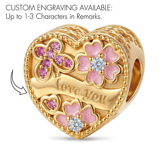 gona- Engravable (Blank Default) Heart Flower Tarnish-resistant Silver Charms In 14K Gold Plated