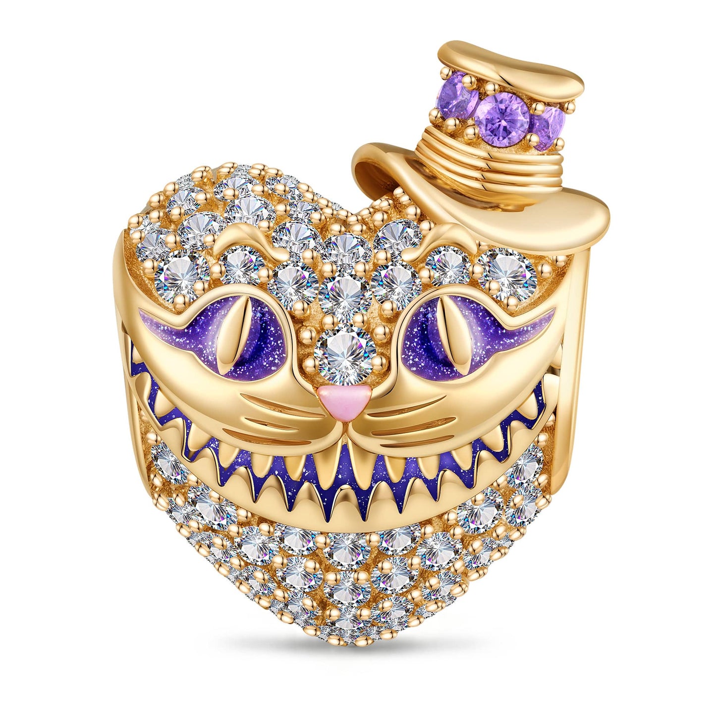 Alice in Wonderland Cheshire Cat Tarnish-Resistant Silver Charm In 14K Gold Plated