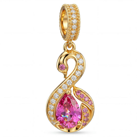 gona- Luxury Swan Pink Tarnish-resistant Silver Dangle Charms In 14K Gold Plated